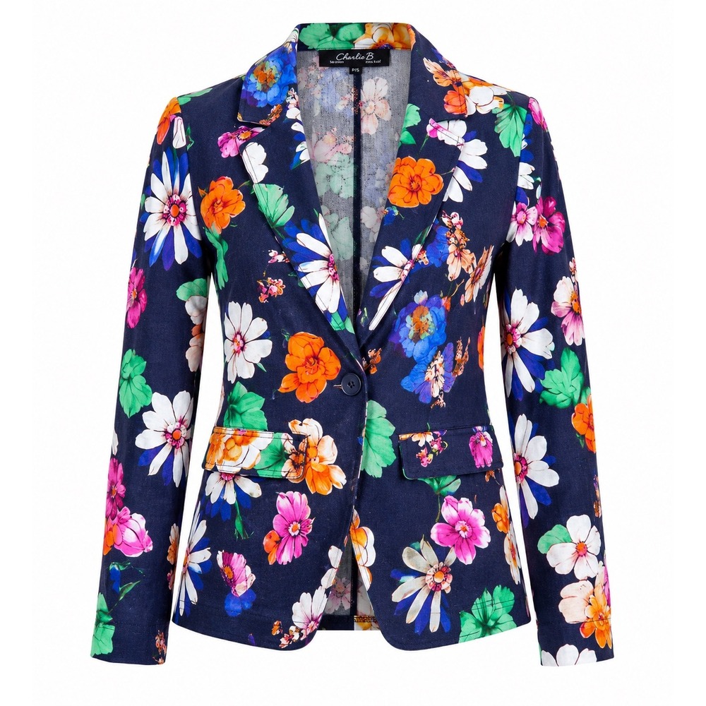 Charlie B Floral Linen Blazer Petite Small Colorful Art Teacher Statement Jacket